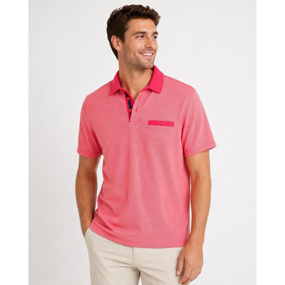 TailorByrd Polo Shirt Mens Medium Pink Birdseye Stretch Golf Preppy